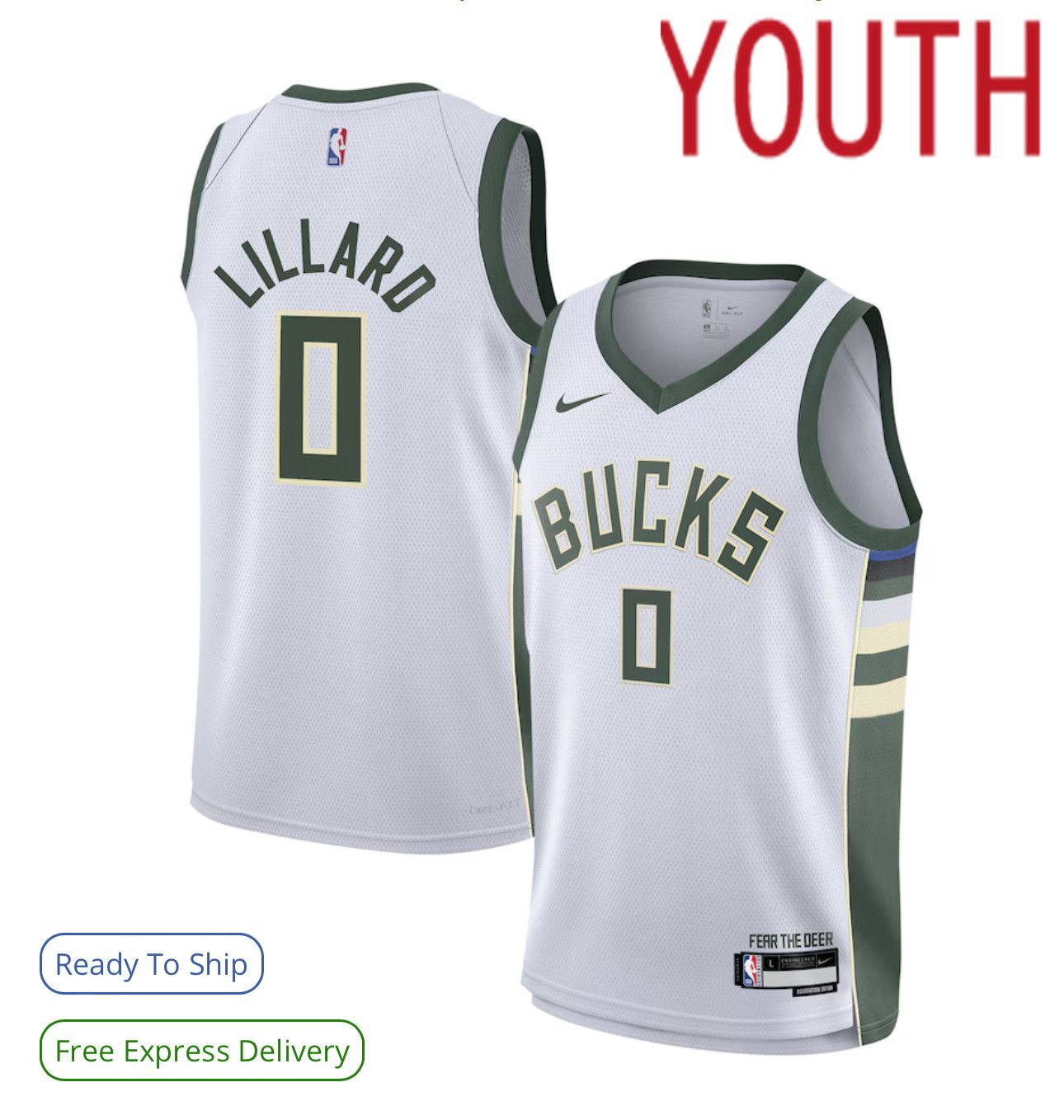 Youth Nike Milwaukee Bucks 0 Lillard white NBA Swingman Icon Edition 2024 Jersey